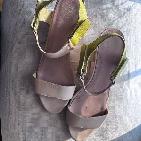 Camper Yellow and Cream Wedge Sandals - Picture 9 of 16